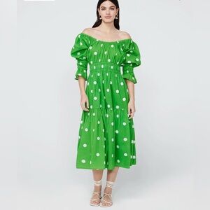 Kitri Margot Green Polka Dot Midi Dress
Off-Shoulder Dress size 10 large